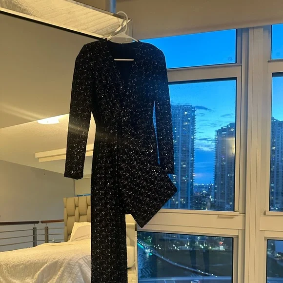 Nadine Merabi Chrissy black dress long sleeve size XS shiny dress - Picture 5 of 9